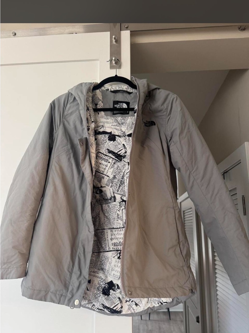 The North Face Gray Hooded Shell with Printed Lining